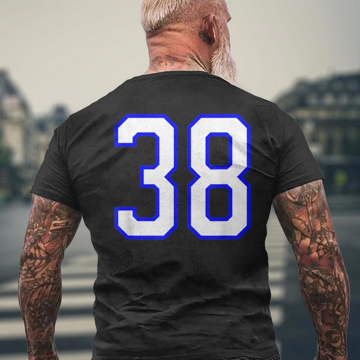 数字 38 Thirty Eight スポーツジャージ ホワイト ブルー 誕生日年齢 メンズTシャツ バックプリント 高齢者への贈り物