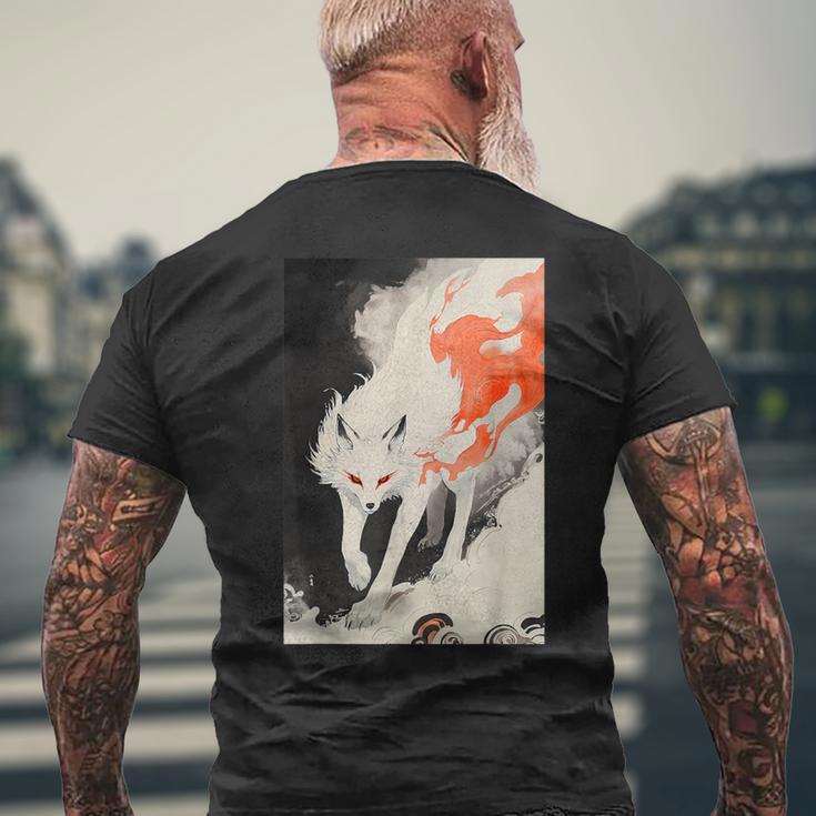 日本 キツネ 妖怪 白狐 幽霊 浮世絵 ヴィンテージ メンズTシャツ バックプリント 高齢者への贈り物