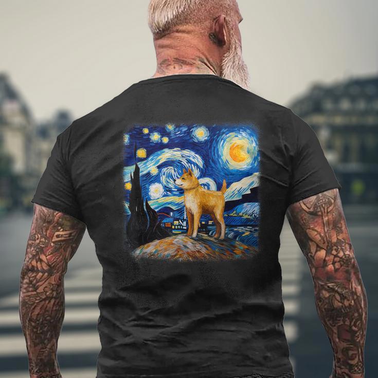 星月夜の犬 ゴッホ 柴犬 メンズTシャツ バックプリント 高齢者への贈り物