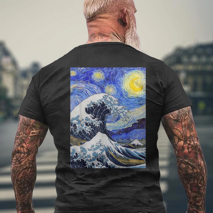 星月夜リメイクとミックスされた神奈川の大波 メンズTシャツ バックプリント 高齢者への贈り物