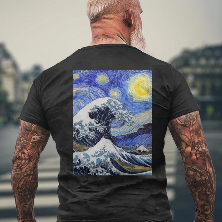 星月夜リメイクとミックスされた神奈川の大波 長袖tシャツ メンズTシャツ バックプリント 高齢者への贈り物