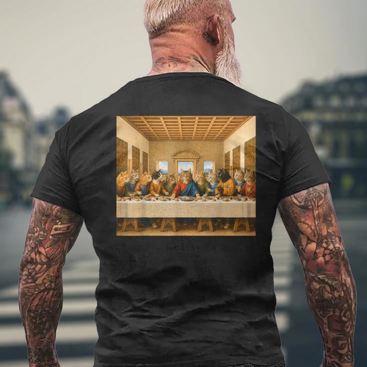 最後の猫晩餐 おもしろ猫 猫好きさん キャットアートクラシック メンズTシャツ バックプリント 高齢者への贈り物