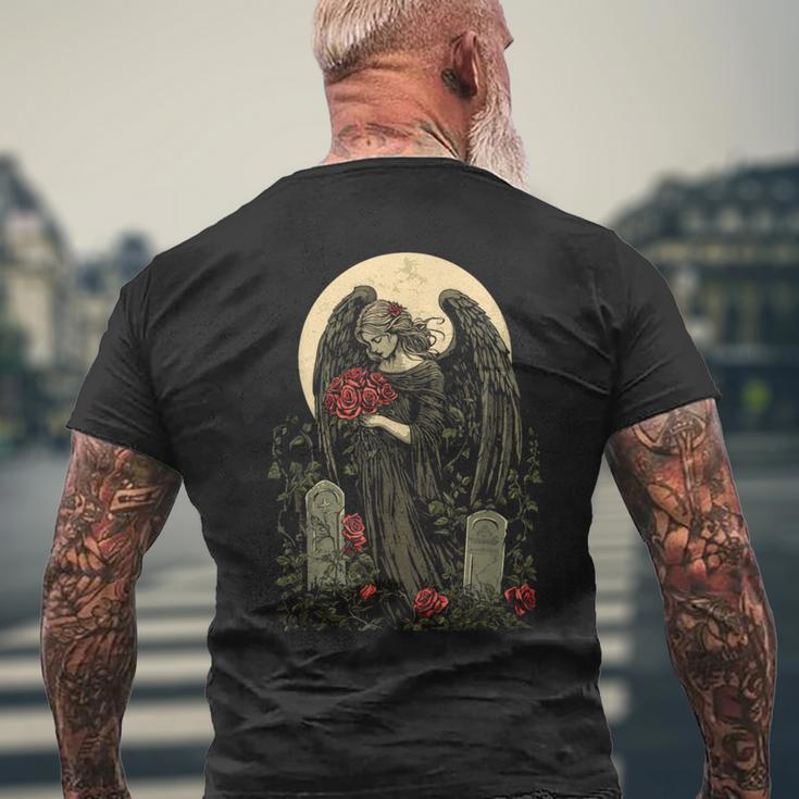 月の前でバラを持つゴシック調の天使 Goth メンズTシャツ バックプリント 高齢者への贈り物
