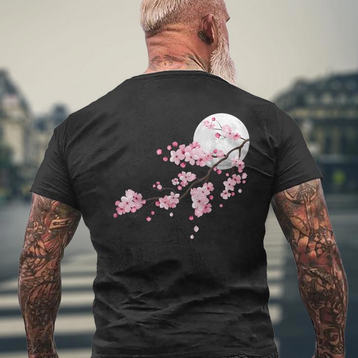 桜の木と月 日本の美しい桜 春 メンズTシャツ バックプリント 高齢者への贈り物