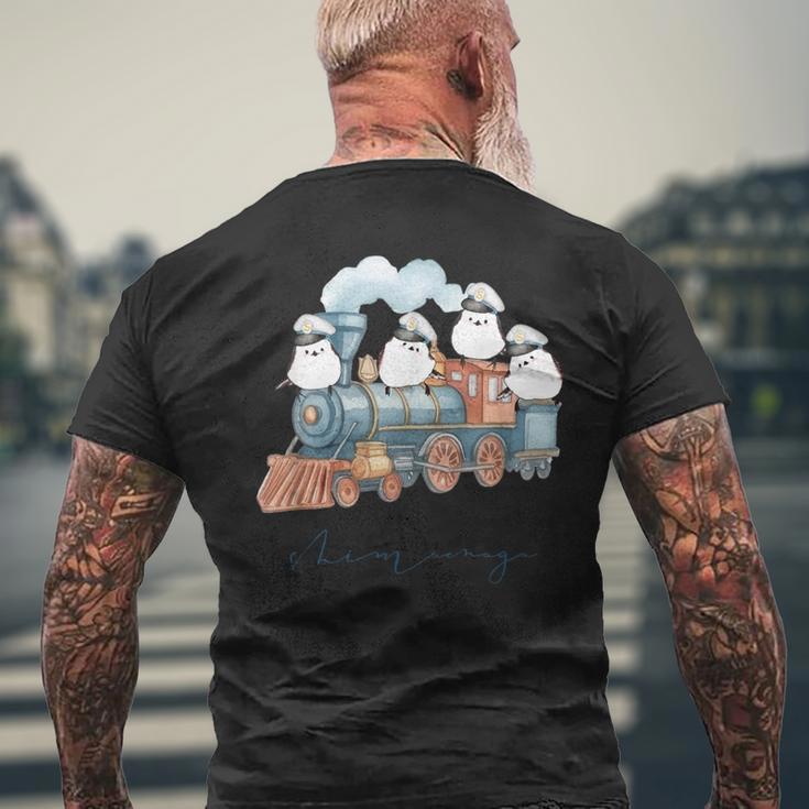 汽車とシマエナガ メンズTシャツ バックプリント 高齢者への贈り物