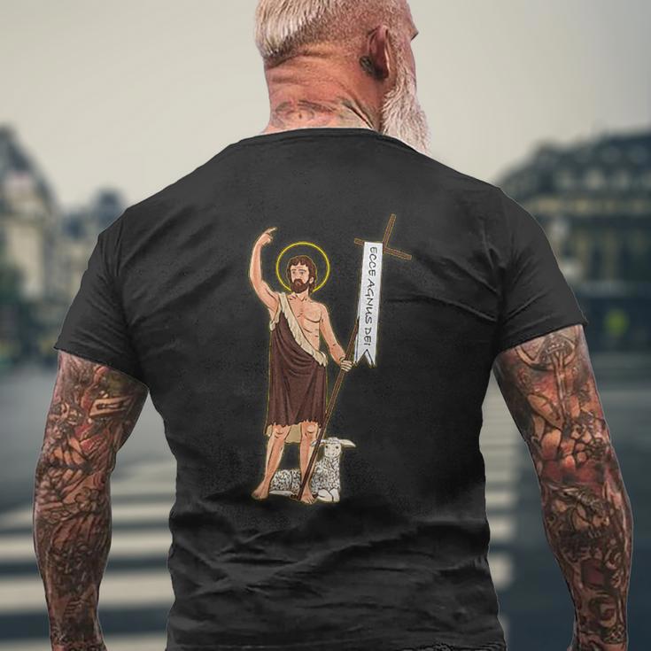 洗礼者聖ヨハネ。キリスト教の聖人 メンズTシャツ バックプリント 高齢者への贈り物