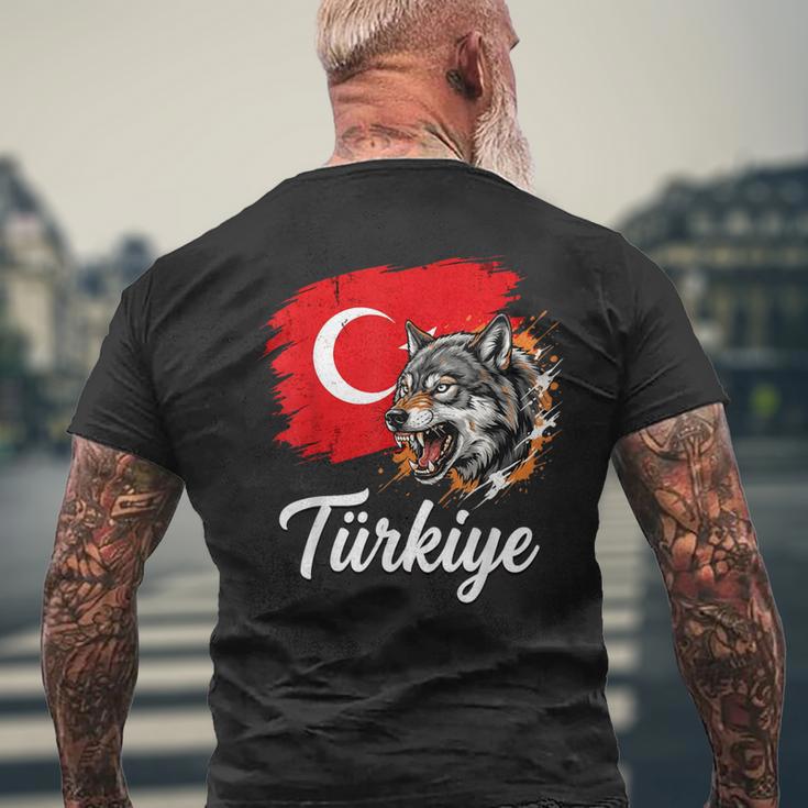 激しいトルコのオオカミと国旗 メンズTシャツ バックプリント 高齢者への贈り物