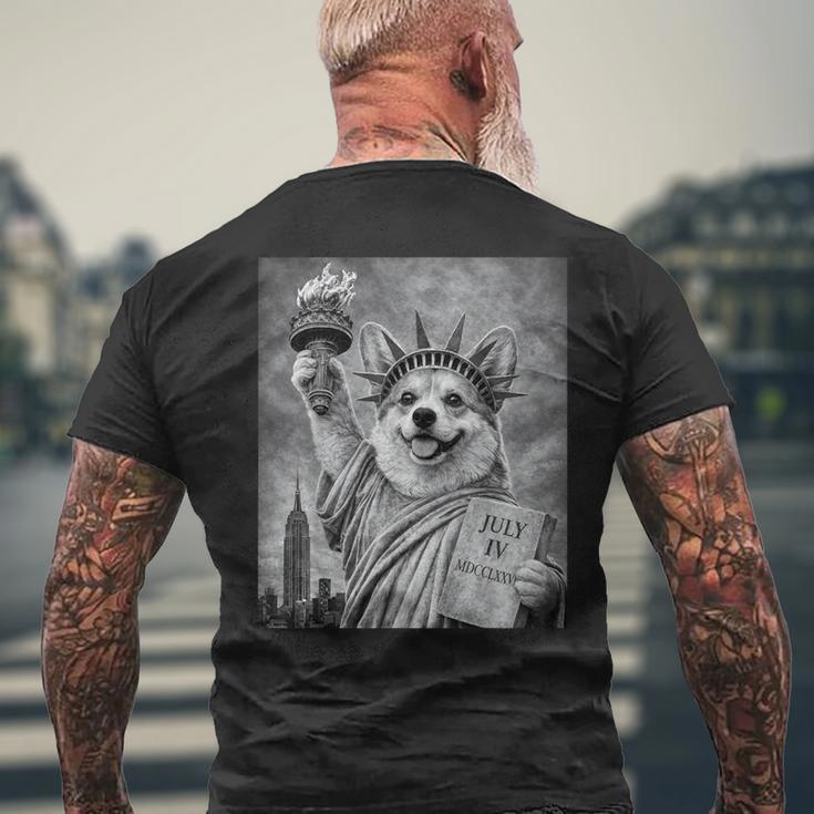 犬 像 自由 面白い 自由 白 ブラック ウェルシュ コーギー メンズTシャツ バックプリント 高齢者への贈り物