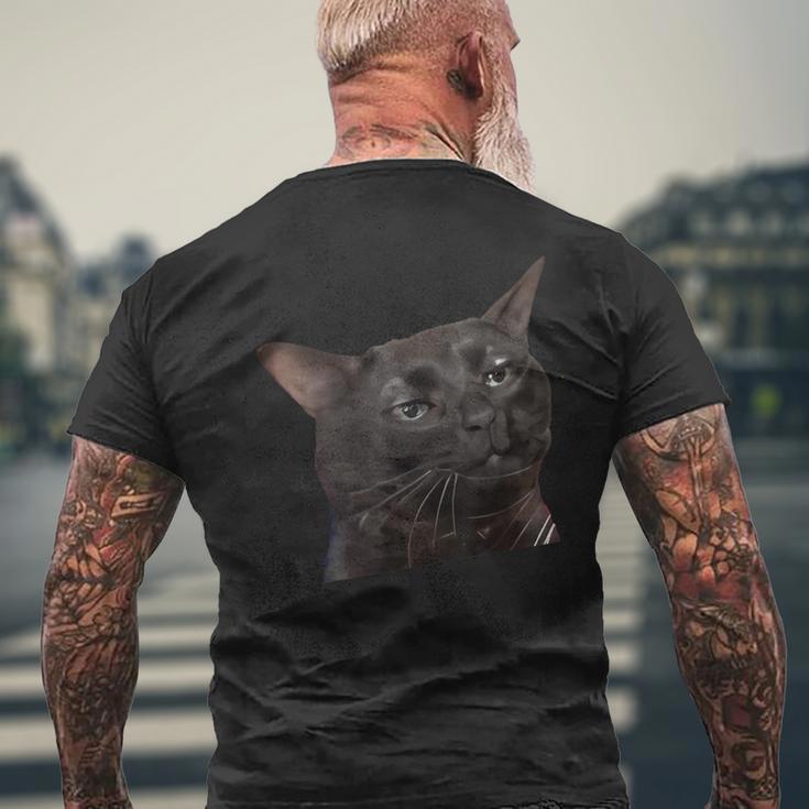 猫 黒 ミーム 解離 面白い インターネット ギフト メンズTシャツ バックプリント 高齢者への贈り物