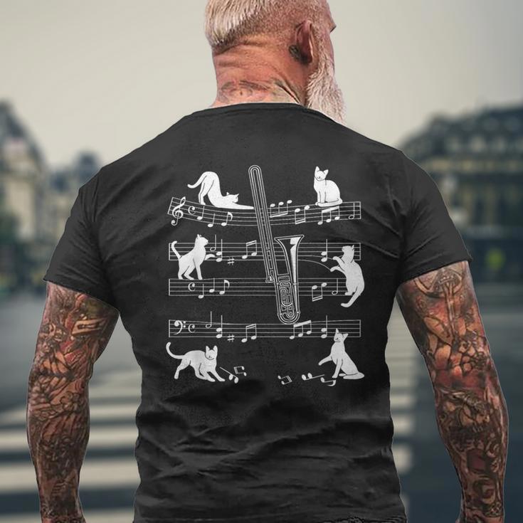 猫好きのトロンボーン奏者のためのトロンボーン猫。 メンズTシャツ バックプリント 高齢者への贈り物