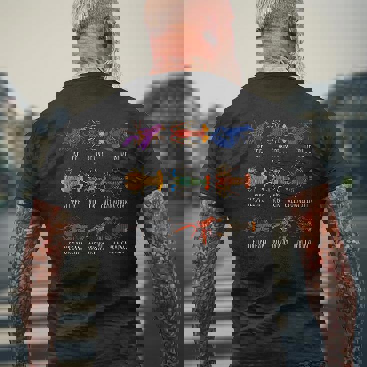 異なるタイプのロブスター種チャート海洋生物学 メンズTシャツ バックプリント 高齢者への贈り物