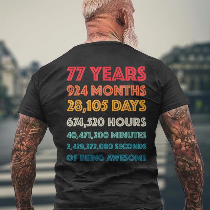 素晴らしい77歳の誕生日ギフト 面白いレトロ 77歳の誕生日 メンズTシャツ バックプリント 高齢者への贈り物