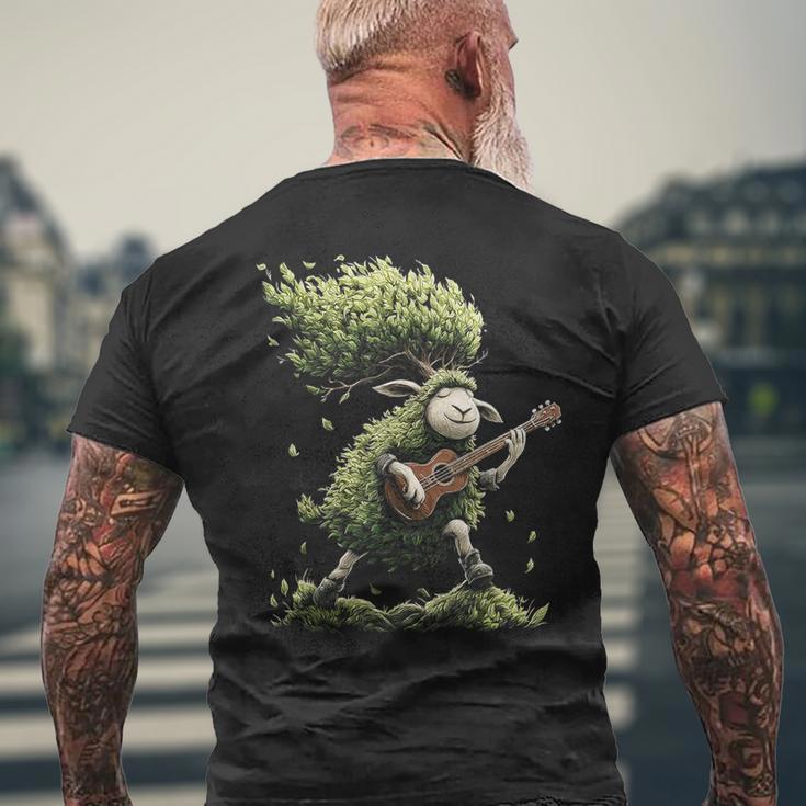 羊の木 ミュージシャン ギター グラフィック 動物 モチーフ 羊 メンズTシャツ バックプリント 高齢者への贈り物