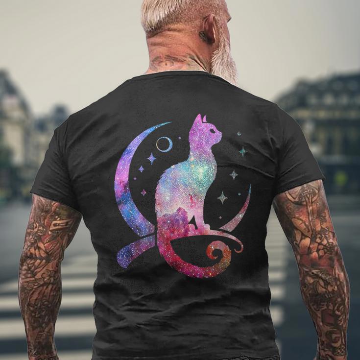 美しい宇宙星雲銀河猫のシルエット メンズTシャツ バックプリント 高齢者への贈り物