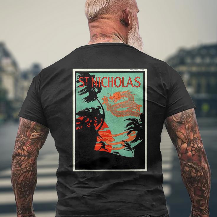 聖ニコルズ ドラゴン サンセット ヤシの木 グラフィック リトグラフ メンズTシャツ バックプリント 高齢者への贈り物