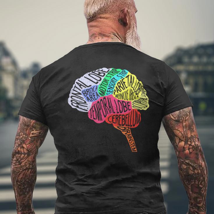 脳のパーツ 脳の解剖 脳科学 脳の地図 メンズTシャツ バックプリント 高齢者への贈り物