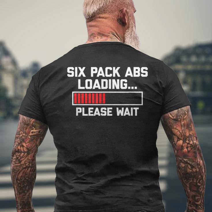 腹筋負荷お待ちください 面白いワークアウトジム 6パック メンズTシャツ バックプリント 高齢者への贈り物