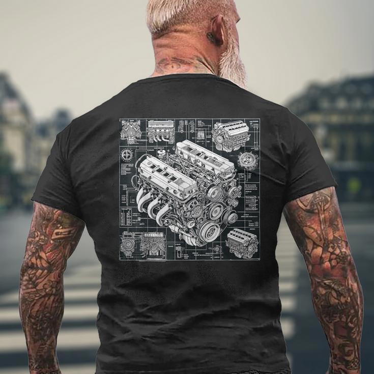 自動車整備士向けの高性能gteエンジン設計図 メンズTシャツ バックプリント 高齢者への贈り物