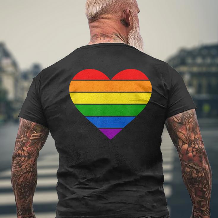 虹 ハート Lgtbq 虹色 虹色の旗 カラフル メンズTシャツ バックプリント 高齢者への贈り物