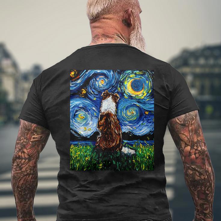赤いボーダーコリー 星月夜犬 アートワーク メンズTシャツ バックプリント 高齢者への贈り物