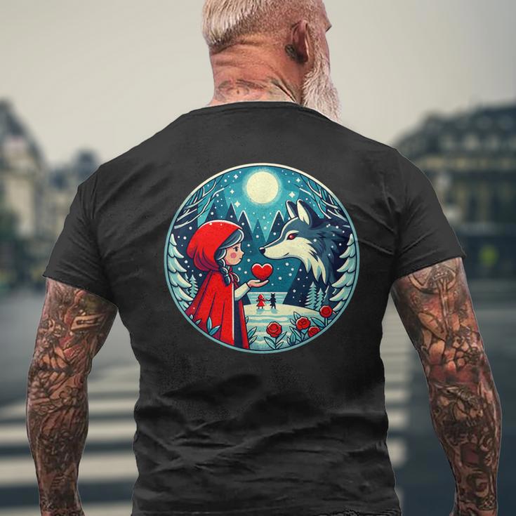 赤ずきんちゃんがオオカミに心を与える 自然のおとぎ話 メンズTシャツ バックプリント 高齢者への贈り物