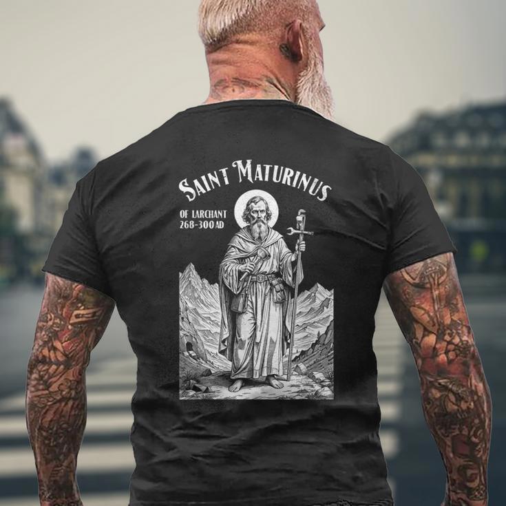 配管工 配管 守護聖人 マチュリヌス ヴィンテージ パイプレンチ メンズTシャツ バックプリント 高齢者への贈り物