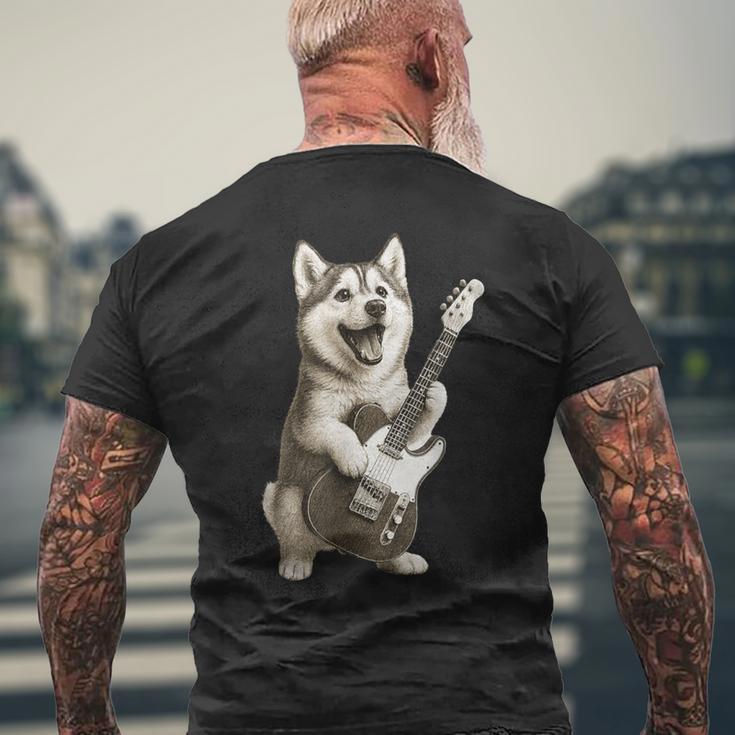 面白いtシャツ シベリアンハスキー 犬 ギター イヌ メンズ グッズ かわいい おもしろ 面白い 服 ネタ メンズTシャツ バックプリント 高齢者への贈り物