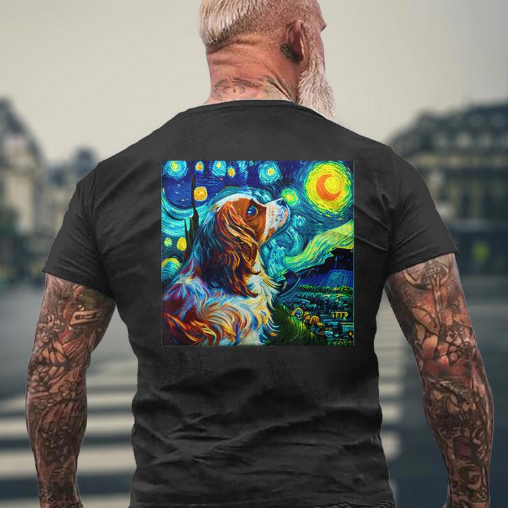 面白いtシャツ 犬 キャバリア ゴッホ 星月夜 わんこ メンズ おもしろ グッズ 服 かわいい メンズTシャツ バックプリント 高齢者への贈り物