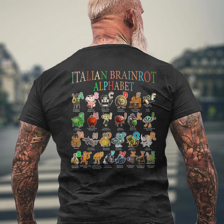 面白いイタリアンブレインロットキャラクターアルファベットミームブレインロット。 メンズTシャツ バックプリント 高齢者への贈り物