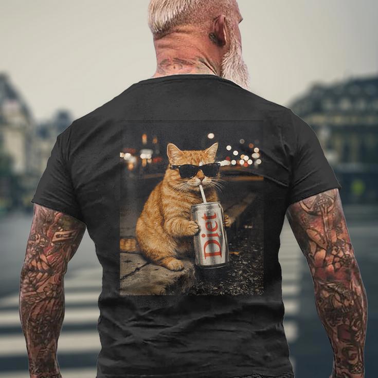 面白いナイトライフ オレンジ 猫 飲酒 ダイエット ドリンク サングラス メンズTシャツ バックプリント 高齢者への贈り物
