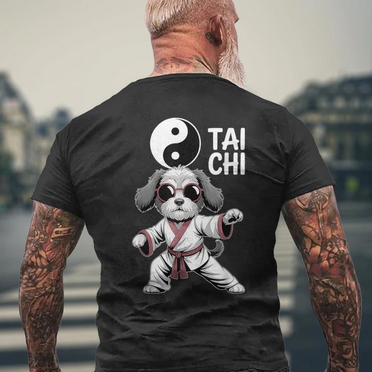 面白い太極拳犬格闘技陰陽クールな子犬のポーズ メンズTシャツ バックプリント 高齢者への贈り物