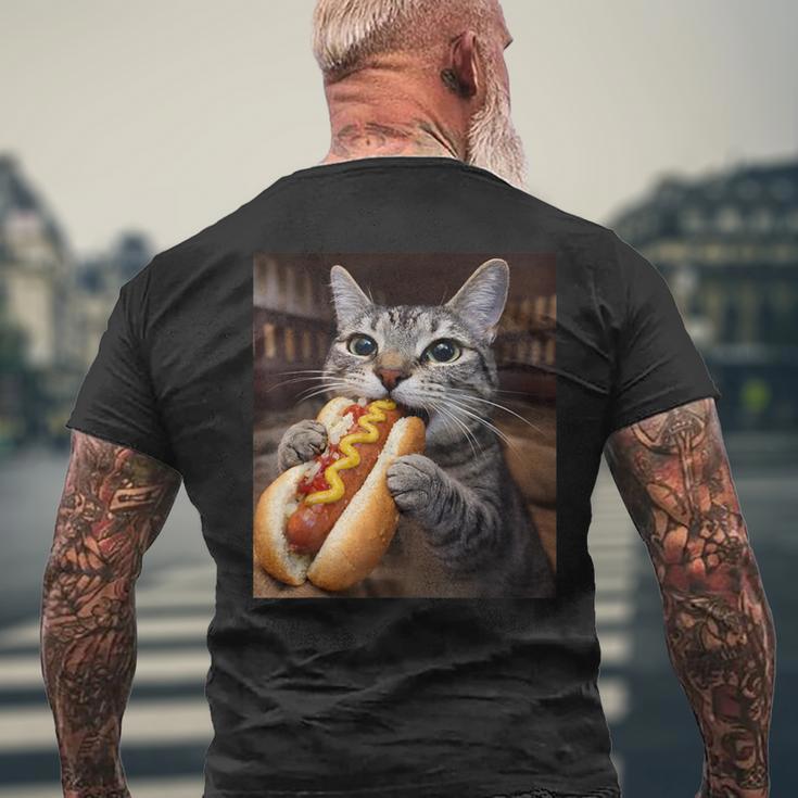 面白い猫を食べるホットドッグtシャツ リアルなタビーキャットフード ユーモア メンズTシャツ バックプリント 高齢者への贈り物