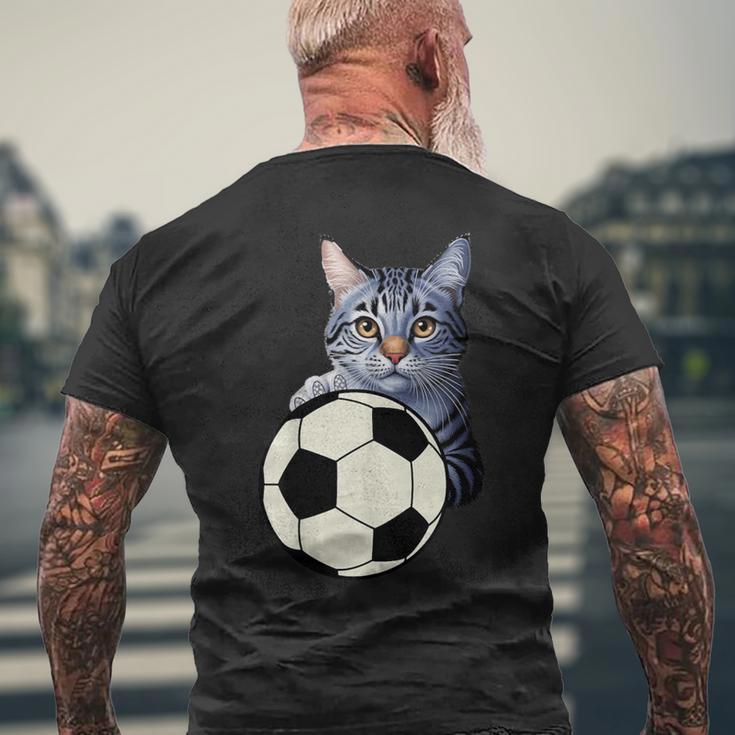 面白い猫サッカーボールグラフィック子猫のスポーツ愛好家のコスチューム メンズTシャツ バックプリント 高齢者への贈り物