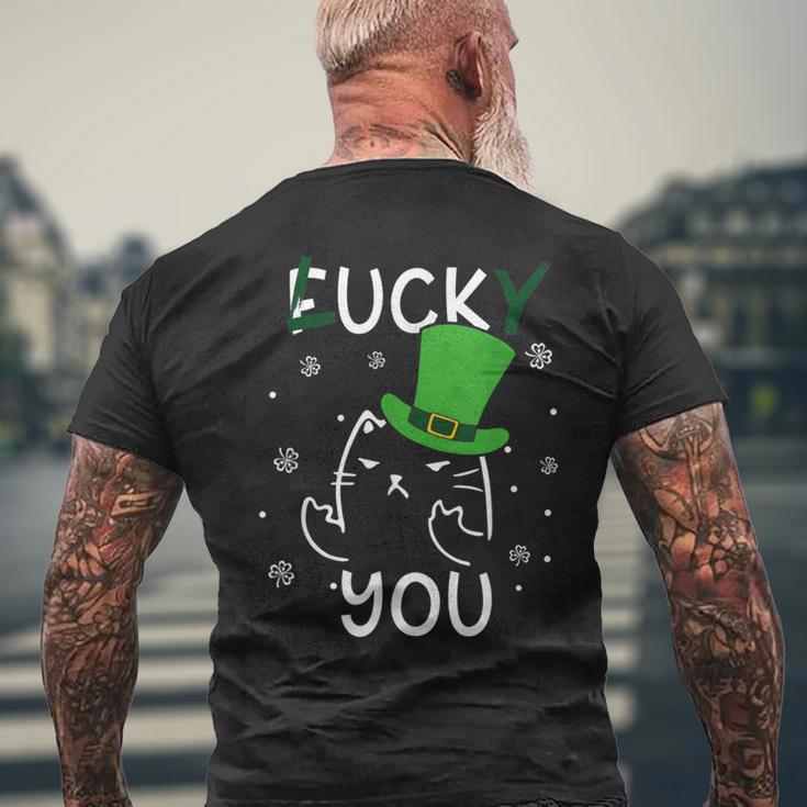面白い黒猫レプラコーンファックラッキーユー聖パトリックデー メンズTシャツ バックプリント 高齢者への贈り物