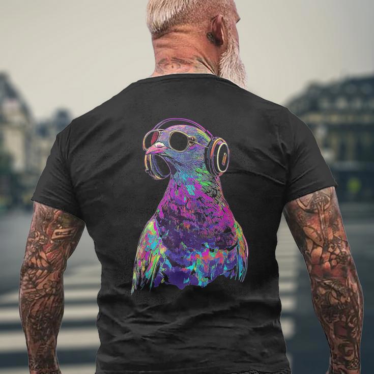 鳩 鳥モチーフ 動物 アート 音楽 ヘッドホン 鳩 メンズTシャツ バックプリント 高齢者への贈り物