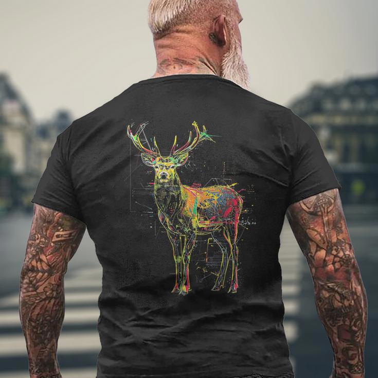 鹿 アートワーク 幾何学的 抽象 動物 グラフィック アート 鹿 メンズTシャツ バックプリント 高齢者への贈り物