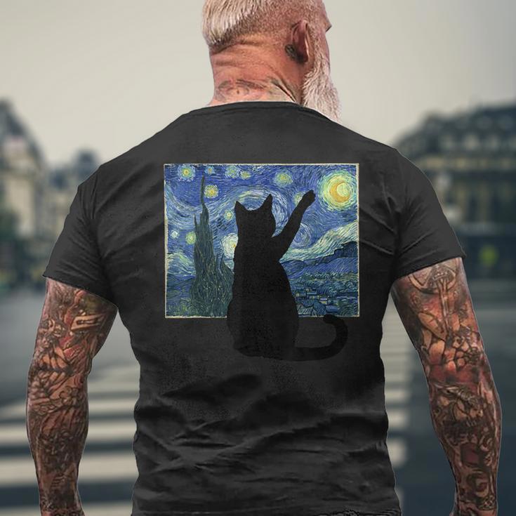 黒猫 星月夜 メンズTシャツ バックプリント 高齢者への贈り物