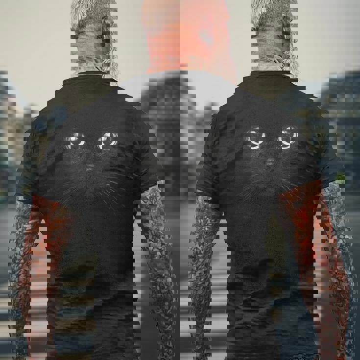 黒猫 顔 グラフィックデザイン 面白い猫 ハロウィンコスチューム メンズTシャツ バックプリント 高齢者への贈り物