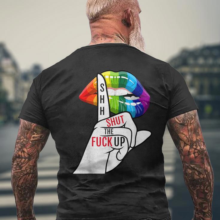 黙ってろよ Lgbtq メンズTシャツ バックプリント 高齢者への贈り物