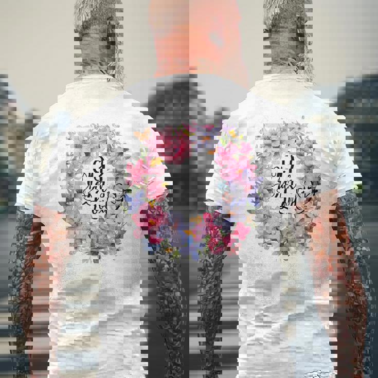 91 Years Loved 91歳の誕生日 フローラルリース ナインティワン メンズTシャツ バックプリント 高齢者への贈り物