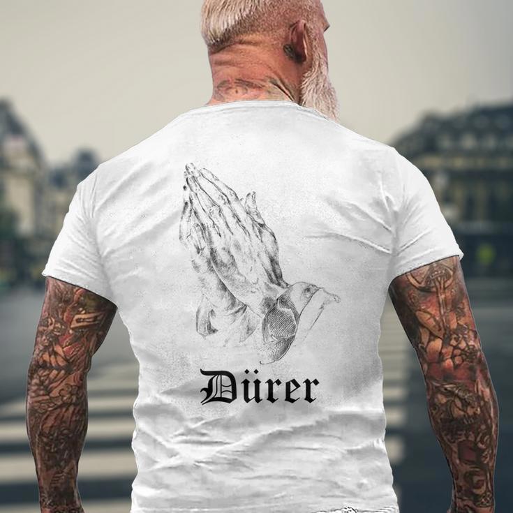 Albrecht Dürer Durer クリスチャンアート 祈りの手 ホワイト メンズTシャツ バックプリント 高齢者への贈り物