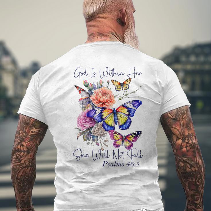 God Is Within Her Faith 聖句 詩篇 メンズTシャツ バックプリント 高齢者への贈り物