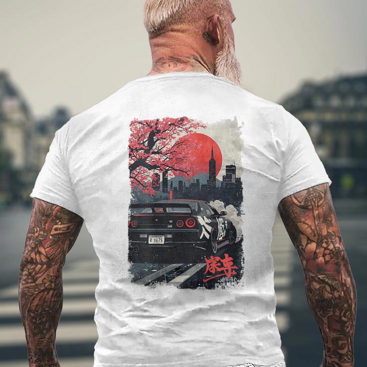 Jdm ドリフトレーシングカー 日本桜アート 背面 メンズTシャツ バックプリント 高齢者への贈り物