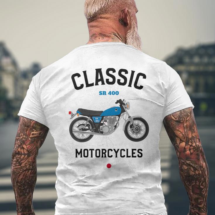 Sr 400 ブルー クラシックバイク モーターサイクリスト オートバイ メンズTシャツ バックプリント 高齢者への贈り物