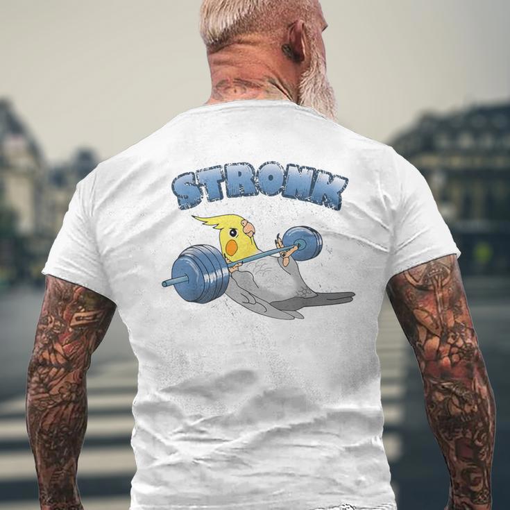 Stronk オカメインコ フィットネス オウム ワークアウト オカメインコ 鳥 ミーム メンズTシャツ バックプリント 高齢者への贈り物