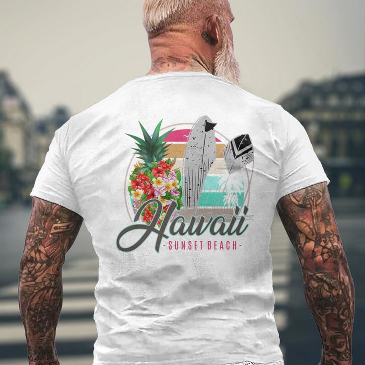 Sunset Beach Hawaii、サーフィンサーフボードレトロ、バックプリント 長袖tシャツ メンズTシャツ バックプリント 高齢者への贈り物