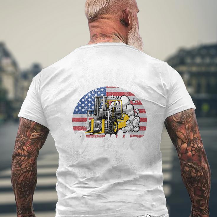 Warehouse アメリカ国旗 フォークリフトオペレーターフォークリフト認定 メンズTシャツ バックプリント 高齢者への贈り物