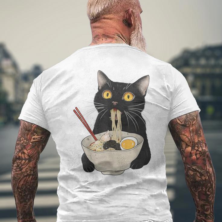 おもしろ猫 ラーメン ヴィンテージ 和麺 メンズTシャツ バックプリント 高齢者への贈り物