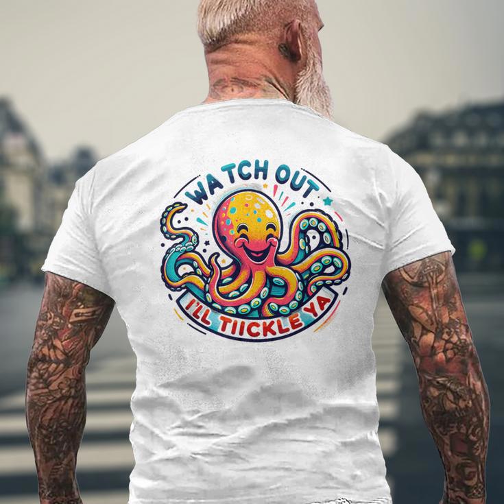 かわいいオクトパス 気をつけてくすぐる おもしろい メンズTシャツ バックプリント 高齢者への贈り物