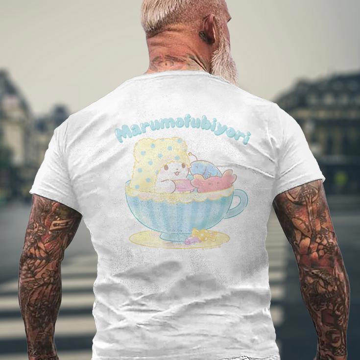 まるもふびより ティーカップ メンズTシャツ バックプリント 高齢者への贈り物